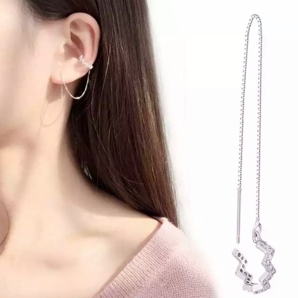 3/$30 Rhinestone ZigZag Silver Chain Ear Cuff - Picture 2 of 7
